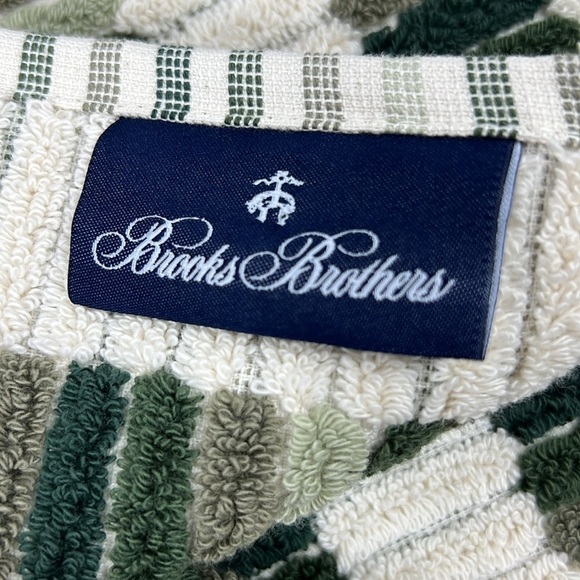 Brooks Brothers Turkish Bath Towel Set Green Tan Striped Cotton Luxury 2 Pc NEW - Picture 5 of 6